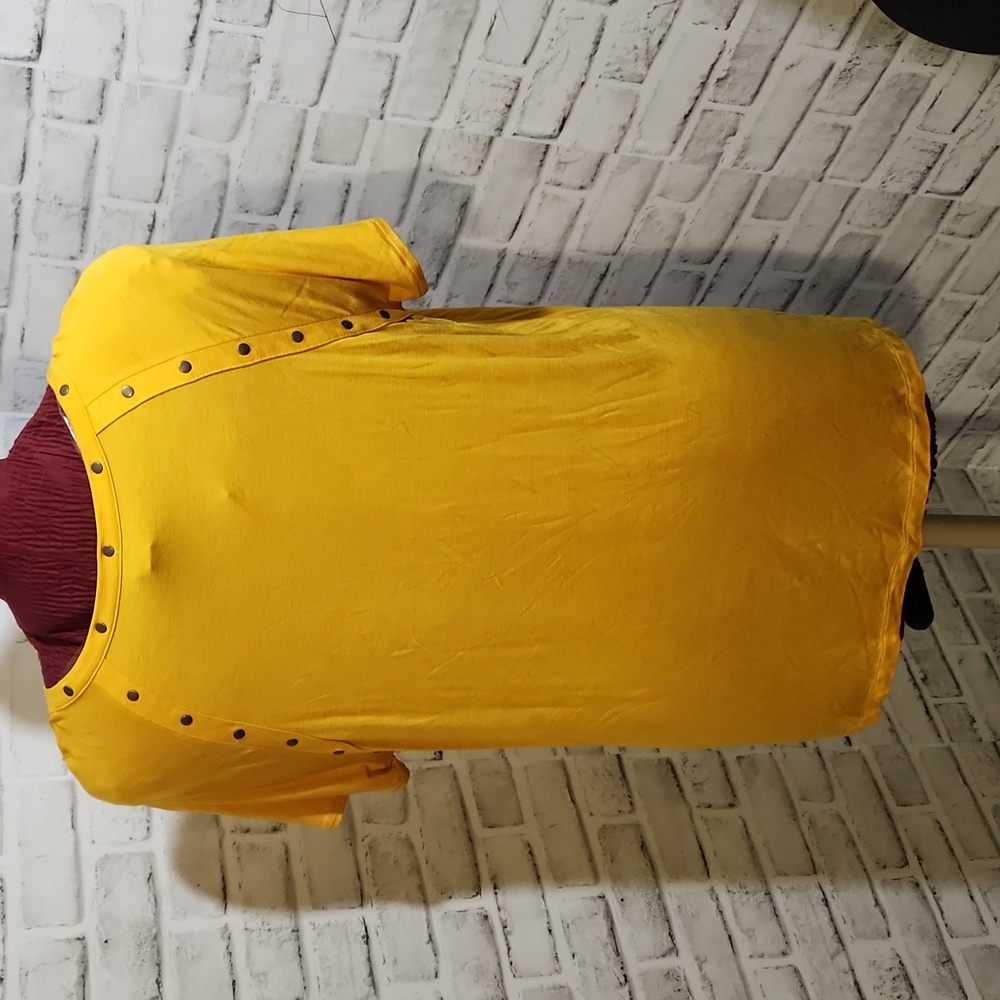 Worthington Yellow Studded Short Sleeve Top - Picture 2 of 6
